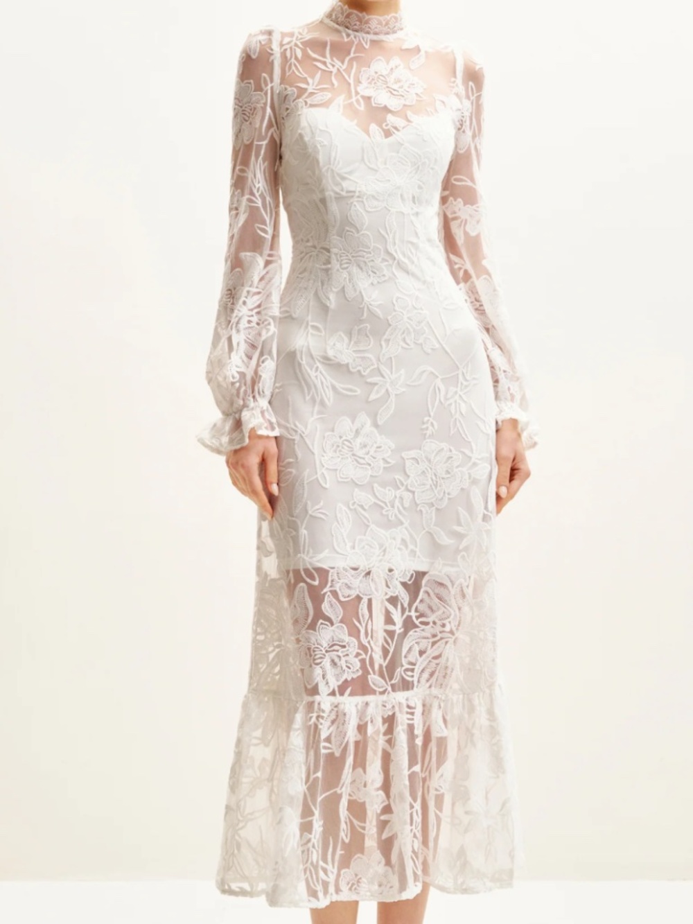 Elegant Lace Midi Dress - White Size 6